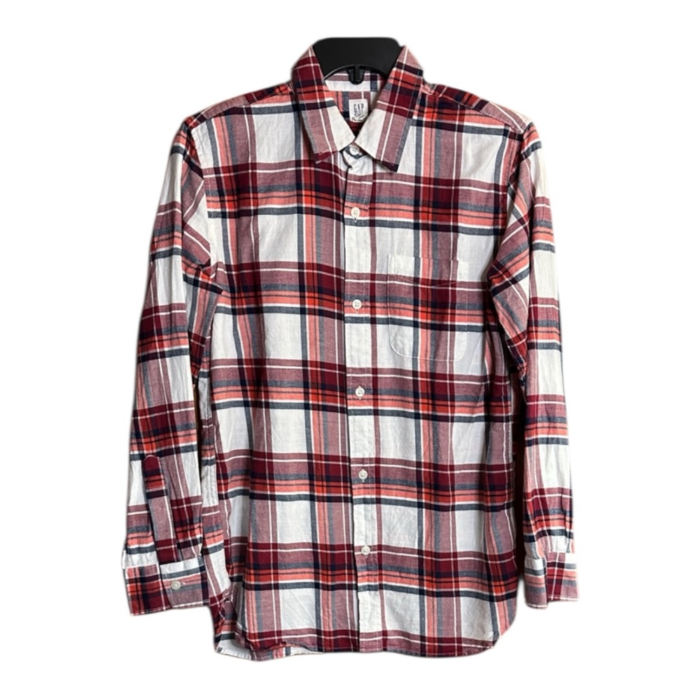 🇺🇸GAP Kids Red and White Plaid Button Down 100% Cotton Plaid Shirt